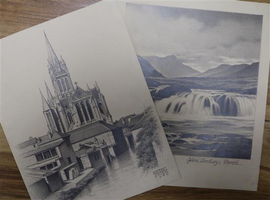 Herbert Touzeau Ahier Topographical views mostly of cathedrals largest 10.5 x 8in., unframed